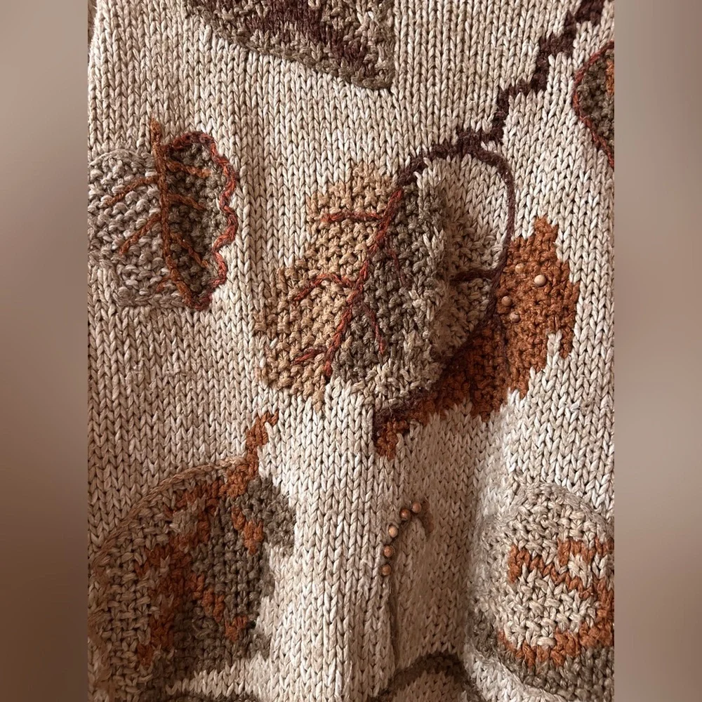 vintage fall/ autumn leaf oversized chunky knit sweater - Picture 4 of 6